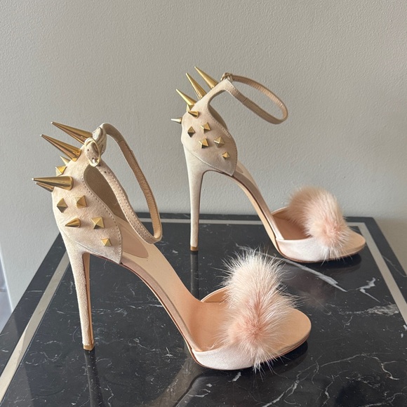 Giuseppe Zanotti Pink Mink suede Heels with Gold Spikes 39 Rare - Picture 3 of 6